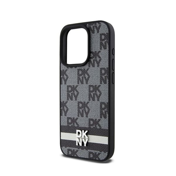 DKNY Mono Mönster Check Läder och tryckta ränder - iPhone 15 Pro Fodral (svart)