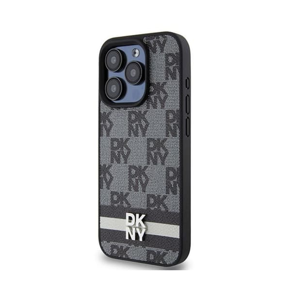 DKNY Mono Mönster Check Läder och tryckta ränder - iPhone 15 Pro Fodral (svart)