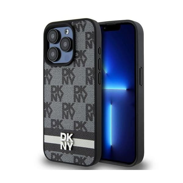 DKNY Mono Mönster Check Läder och tryckta ränder - iPhone 15 Pro Fodral (svart)