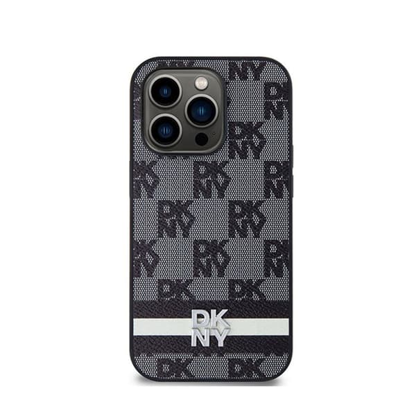 DKNY Mono Mönster Check Läder och tryckta ränder - iPhone 14 Pro Fodral (svart)