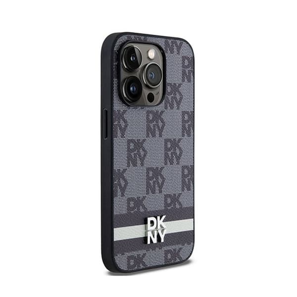 DKNY Mono Mönster Check Läder och tryckta ränder - iPhone 14 Pro Fodral (svart)
