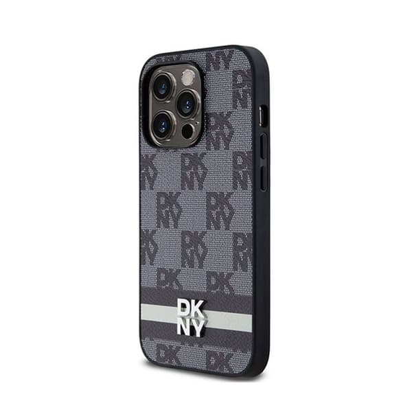 DKNY Mono Mönster Check Läder och tryckta ränder - iPhone 14 Pro Fodral (svart)