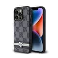 Miniatyrbild 1 av 6: DKNY Mono Mönster Check Läder och tryckta ränder - iPhone 14 Pro Fodral (svart)