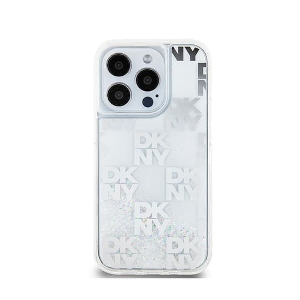 DKNY Liquid Glitter Multilogo - Fodral för iPhone 15 Pro (Vit)