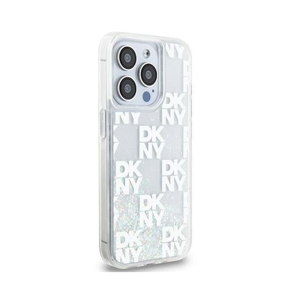 DKNY Liquid Glitter Multilogo - Fodral för iPhone 15 Pro (Vit)