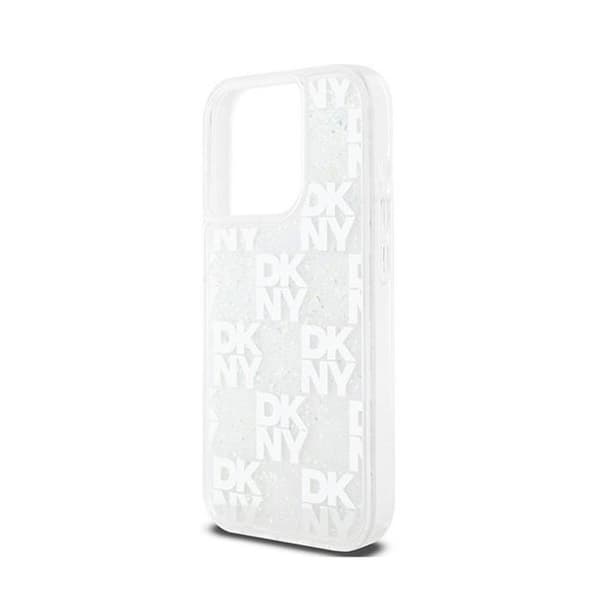 DKNY Liquid Glitter Multilogo - Fodral för iPhone 15 Pro (Vit)