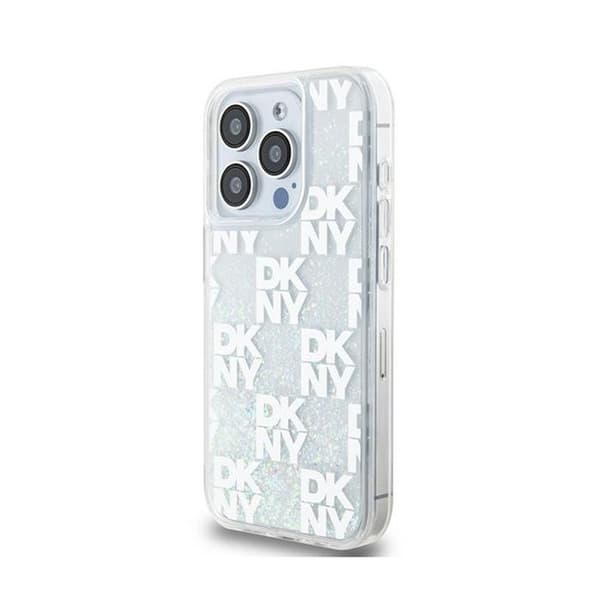 DKNY Liquid Glitter Multilogo - Fodral för iPhone 15 Pro (Vit)
