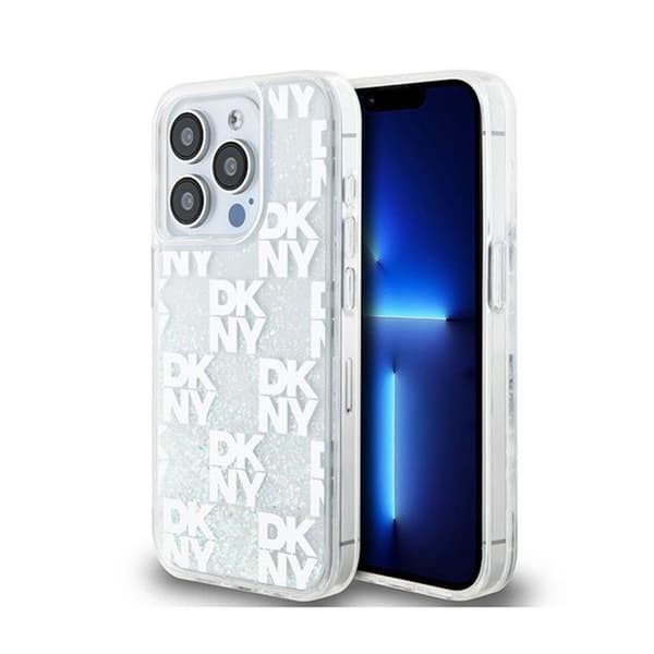 DKNY Liquid Glitter Multilogo - Fodral för iPhone 15 Pro (Vit)
