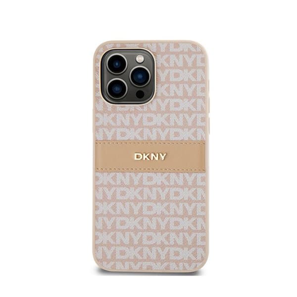 DKNY Leather Mono Stripe & Metal Logo - iPhone 14 Pro Fodral (Rosa)