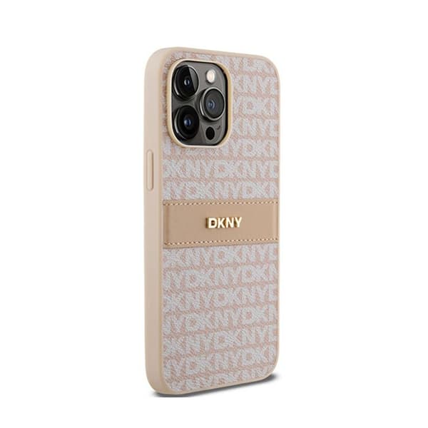 DKNY Leather Mono Stripe &amp; Metal Logo - iPhone 14 Pro Fodral (Rosa)
