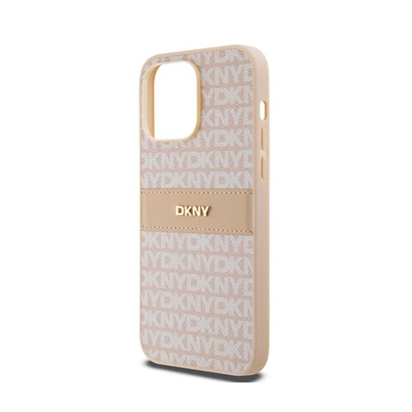 DKNY Leather Mono Stripe & Metal Logo - iPhone 14 Pro Fodral (Rosa)