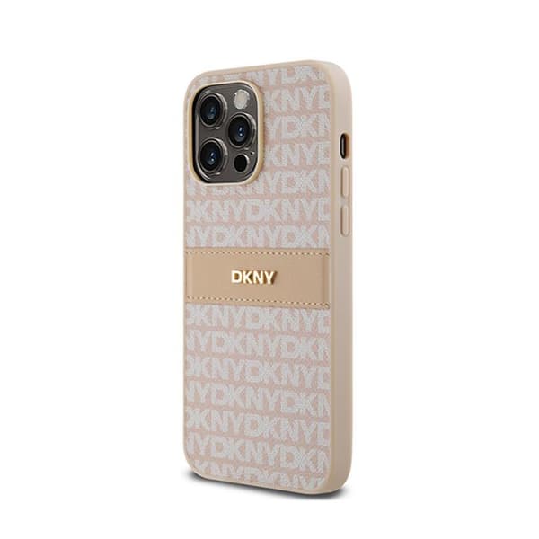 DKNY Leather Mono Stripe & Metal Logo - iPhone 14 Pro Fodral (Rosa)