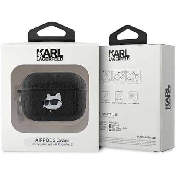 Coque AirPods Pro 2 - Karl Lagerfeld - Choupette Monogram - Ekoleder - Svart - Semi-stiv
