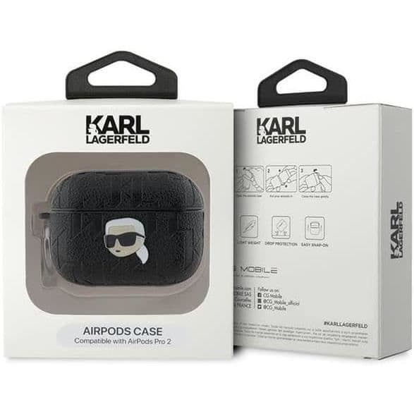 "Coque AirPods Pro 2 - Karl Lagerfeld - Monogram Karl Head - Ekoskinn - Svart - Semi-styv"
