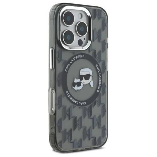 Coque MagSafe Karl Lagerfeld IML Monogram Karl & Choupette för iPhone 16 Pro Max (svart)