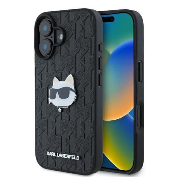 IPhone 16-skal - Karl Lagerfeld Hårdfall Skinn Monogram (KLHCHCP16SPGKLCHPK) - Choupette Huvudnål