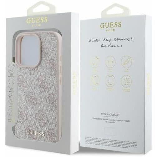 Hårdfodral - GUESS - 4G Classic Logo - Ros - Kompatibel med MagSafe - iPhone 16 Pro 6.3"