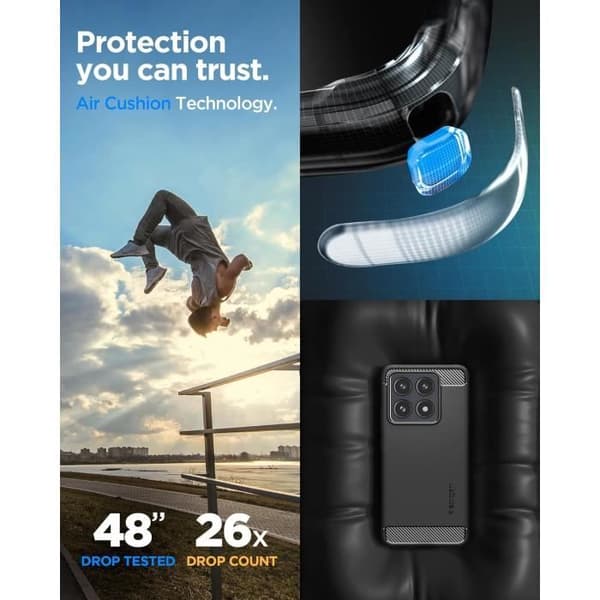 Coque - Spigen - Rugged Armor - Kompatibel med Xiaomi 14T Pro - Stötabsorberande - Kolfiberdesign - Matt Svart