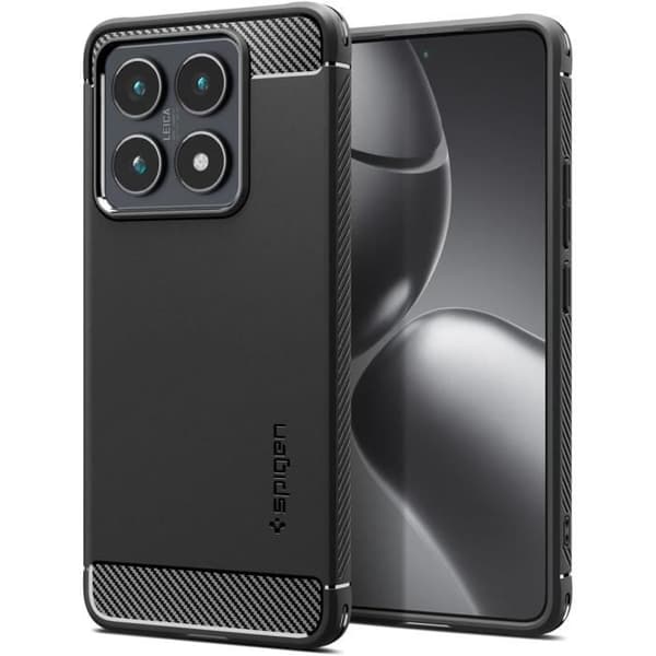 Coque - Spigen - Rugged Armor - Kompatibel med Xiaomi 14T Pro - Stötabsorberande - Kolfiberdesign - Matt Svart