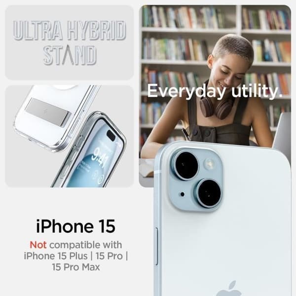 Spigen Magnetisk Skal för iPhone 15 Med Kickstand och TPU Bumper Ultra Hybrid S MagFit - Transparent