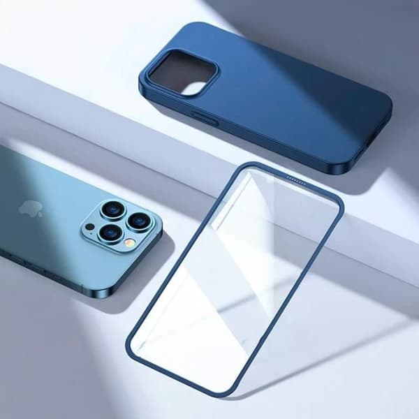 Coque Intégrale JOYROOM Full Cover 360 med Skärmskyddsfolie i Tempererat Glas för iPhone 13 Pro Max (Blå)