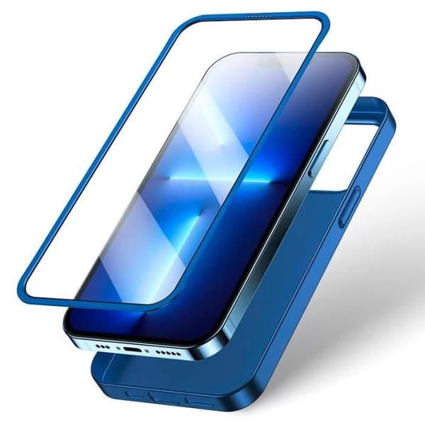 Coque Intégrale JOYROOM Full Cover 360 med Skärmskyddsfolie i Tempererat Glas för iPhone 13 Pro Max (Blå)