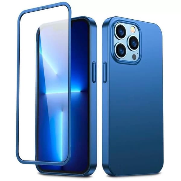 Coque Intégrale JOYROOM Full Cover 360 med Skärmskyddsfolie i Tempererat Glas för iPhone 13 Pro Max (Blå)
