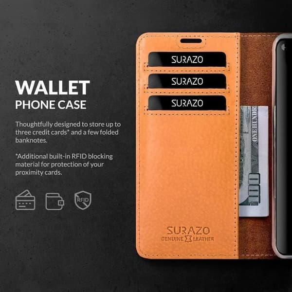 Skyddsfodral - SURAZO - Samsung Galaxy S21 5G - Äkta läder - RFID-skydd - Stöd funktion