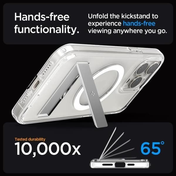 Spigen Magnetisk Fodral för iPhone 15 Pro Max Kickstand i Bakre PC och TPU Bumper Ultra Hybrid S MagFit - Transparent