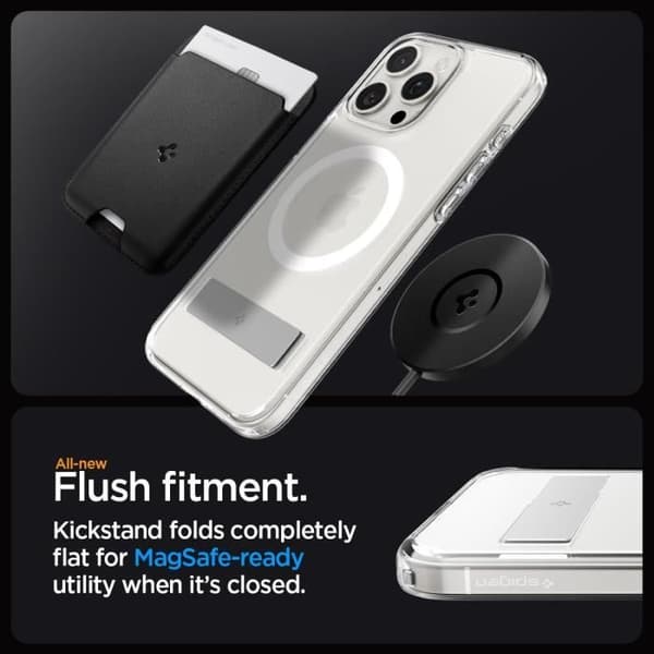 Spigen Magnetisk Fodral för iPhone 15 Pro Max Kickstand i Bakre PC och TPU Bumper Ultra Hybrid S MagFit - Transparent