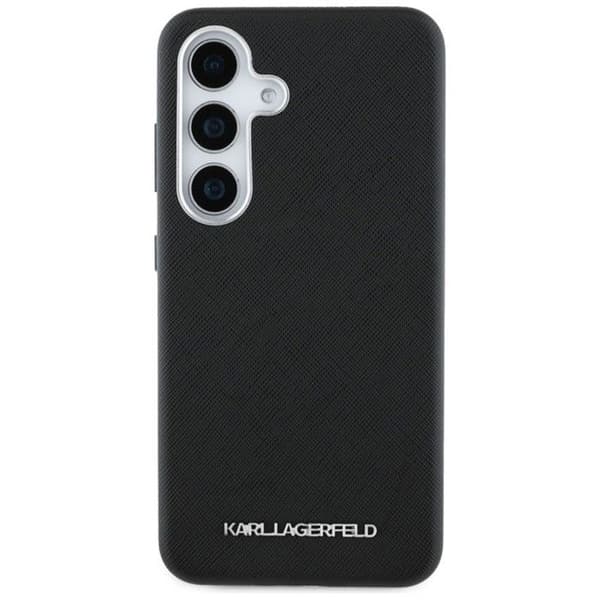 Coque för Samsung Galaxy S25 (svart), Karl Lagerfeld, Saffiano, helt omsluten, förlängd, Metall-logotyp, MagSafe