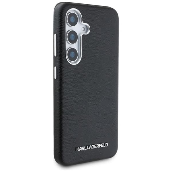 Coque för Samsung Galaxy S25 (svart), Karl Lagerfeld, Saffiano, helt omsluten, förlängd, Metall-logotyp, MagSafe