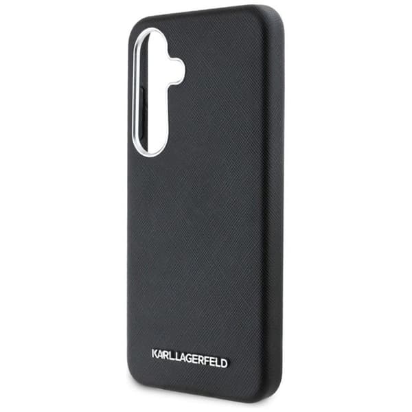 Coque för Samsung Galaxy S25 (svart), Karl Lagerfeld, Saffiano, helt omsluten, förlängd, Metall-logotyp, MagSafe