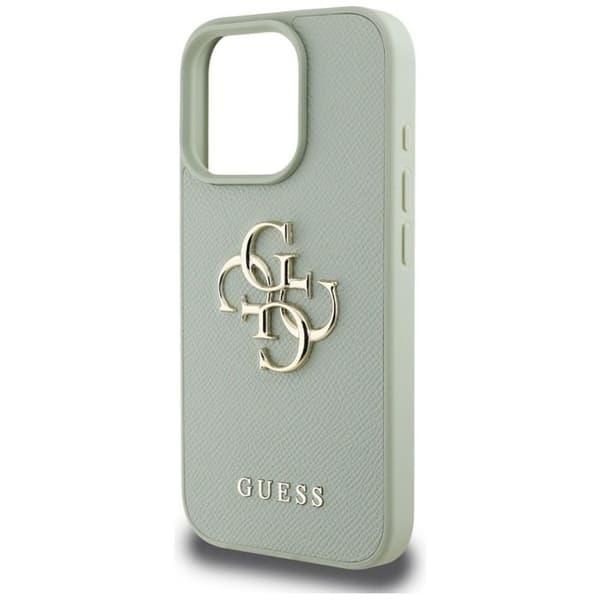 Skydd för iPhone 16 Pro Max (grön), Guess med strukturerad yta, stort 4G-logotyp, litet klassiskt logotyp