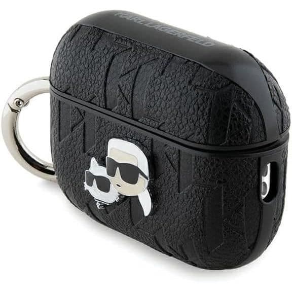 AirPods Pro 2 fodral - Karl Lagerfeld - Monogram Karl &amp; Choupette - Ekologiskt läder - Svart - Halvstyvt