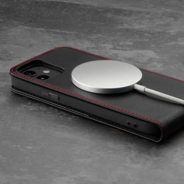 TORRO Flip-fodral kompatibelt med iPhone 12 och iPhone 12 Pro Hölster med vertikal öppning i äkta läder av hög kvalitet med MagSa