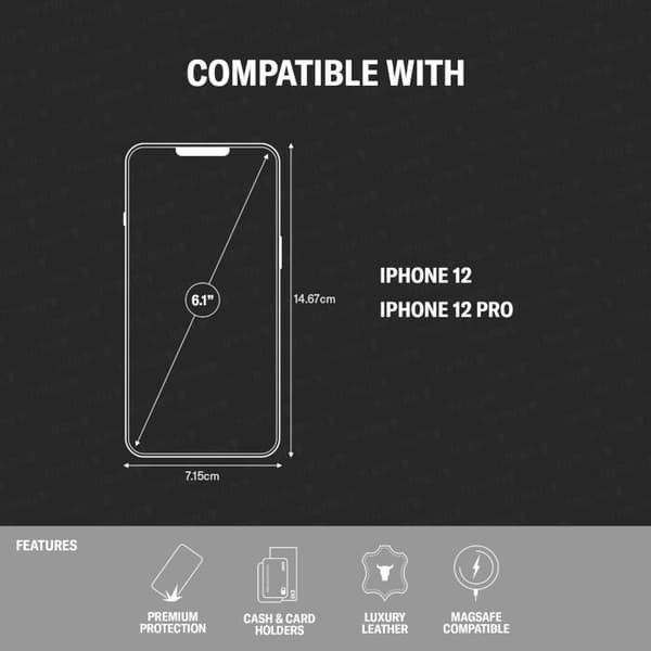TORRO Flip-fodral kompatibelt med iPhone 12 och iPhone 12 Pro Hölster med vertikal öppning i äkta läder av hög kvalitet med MagSa