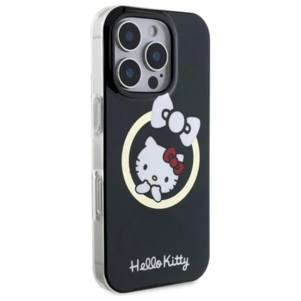 Coque för iPhone 16 Pro - Hello Kitty Hardcase IML Fun Bow MagSafe (HKHMP16LHFFLFLBK) - Svart
