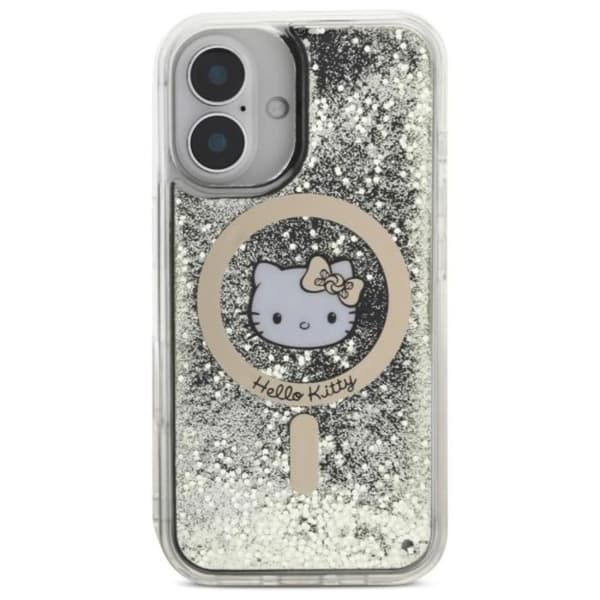 Coque pour iPhone 16 - Hello Kitty Hardcase Liquid Glitter Fever MagSafe (HKHMP16SLGDIK) - Svart/Gold
