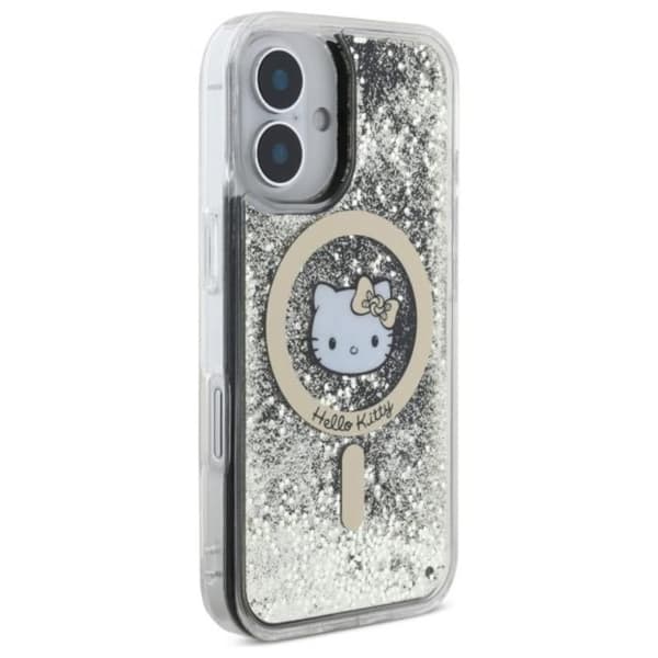 Coque pour iPhone 16 - Hello Kitty Hardcase Liquid Glitter Fever MagSafe (HKHMP16SLGDIK) - Svart/Gold