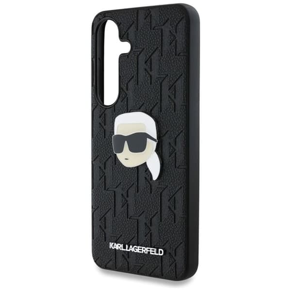 Skinnfodral med monogram Karl Lagerfeld och Karl Head-logotyp för Samsung Galaxy S25+ (svart)