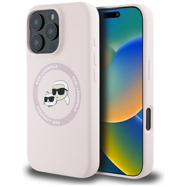 Coque för iPhone 16 Pro Max - Karl Lagerfeld Silicone MagSafe (KLHMP16XSKCHTCP) - Karl&amp;Choupette Huvud Rosa