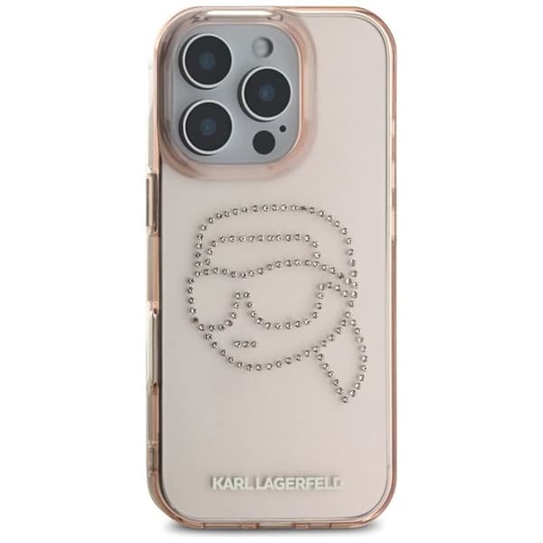 Coque för iPhone 16 Pro Max - Strass Karl Lagerfeld IML (KLHCP16XHKHDCELP) - Tête Karl Rose
