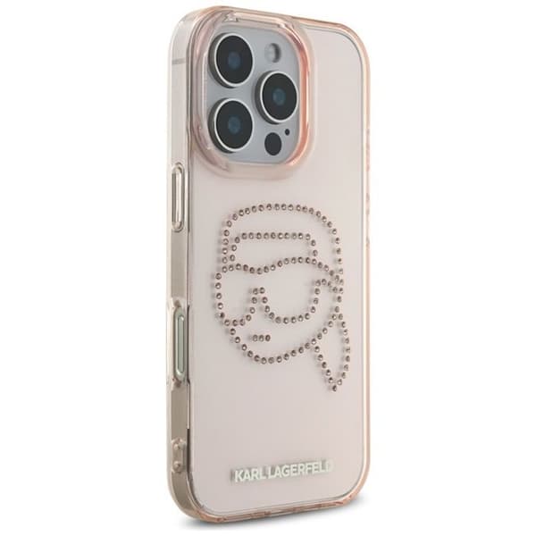 Coque för iPhone 16 Pro Max - Strass Karl Lagerfeld IML (KLHCP16XHKHDCELP) - Tête Karl Rose