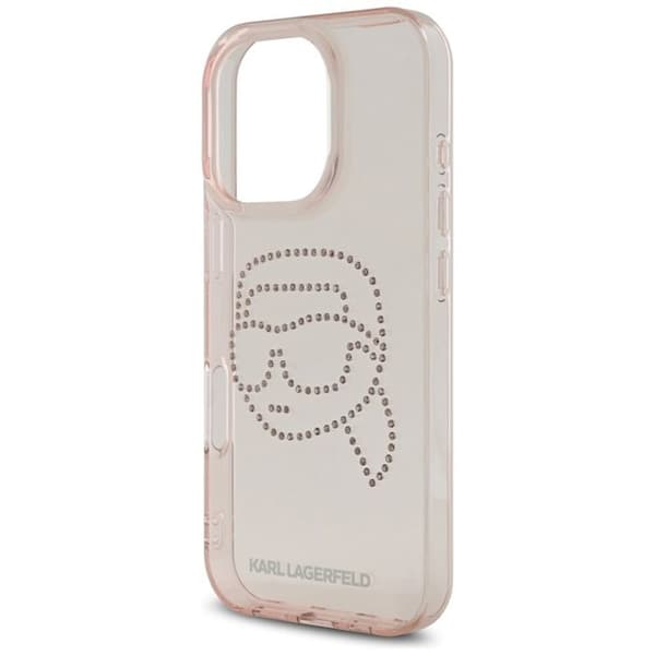 Coque för iPhone 16 Pro Max - Strass Karl Lagerfeld IML (KLHCP16XHKHDCELP) - Tête Karl Rose