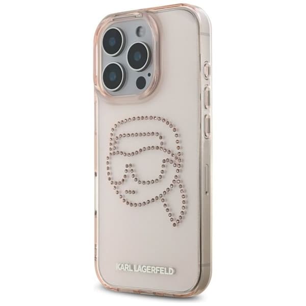 Coque för iPhone 16 Pro Max - Strass Karl Lagerfeld IML (KLHCP16XHKHDCELP) - Tête Karl Rose