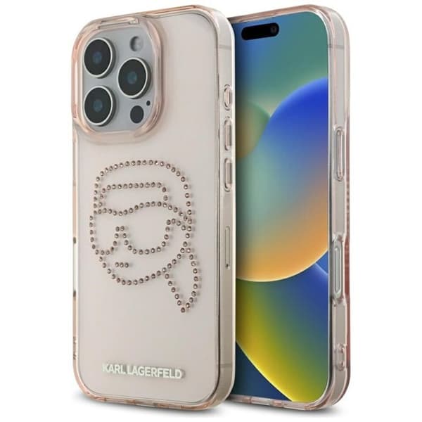 Coque för iPhone 16 Pro Max - Strass Karl Lagerfeld IML (KLHCP16XHKHDCELP) - Tête Karl Rose