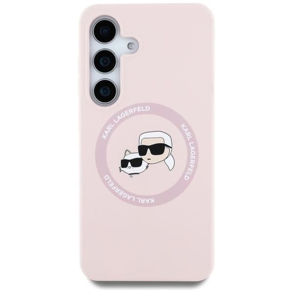 Coque för Samsung Galaxy S25 (rosa) Karl Lagerfeld Silicone Dubbel Huvuden och MagSafe Cirkel