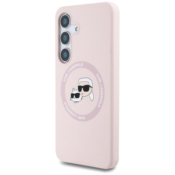 Coque för Samsung Galaxy S25 (rosa) Karl Lagerfeld Silicone Dubbel Huvuden och MagSafe Cirkel