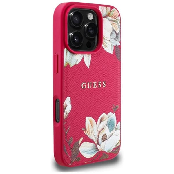 Coque för iPhone 16 Pro Max - Guess Grained Flowers MagSafe (GUHMP16XPGNMPMPLMF) - Fuchsia